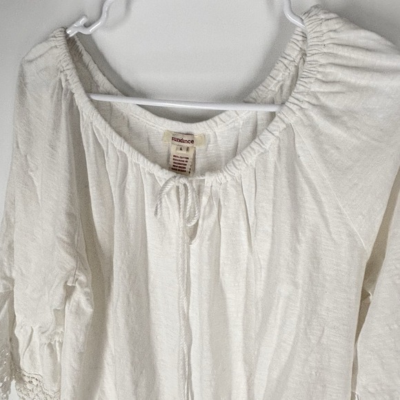 Sundance Sz L Lace Trim Top Peasant Boho Cottage Flowy Natural Coastal Cowgirl - Picture 10 of 11